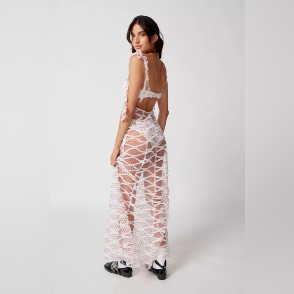 NWT For Love & Lemons Giada Sheer Polka Dot Maxi Dress - Matching Panty Size XXS - Picture 2 of 12